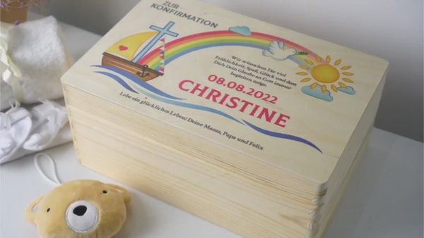 Holzkiste zur Konfirmation - Personalisiert - Frieden Motiv - Natur - Holz FSC®.