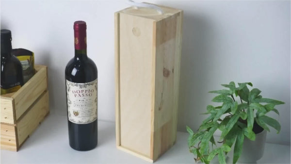 Weinkiste für 1 Weinflasche - mit Deckel & Seilgriff, FSC®.